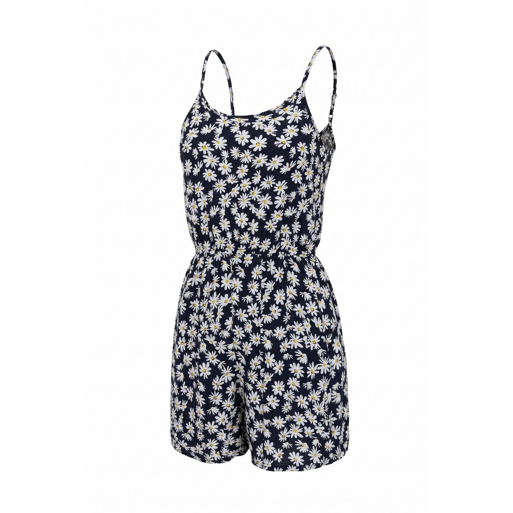 Navy Blue Daisy Floral Print Romper Sleeveless Spaghetti Strap Summer‎ Jumpsuit
